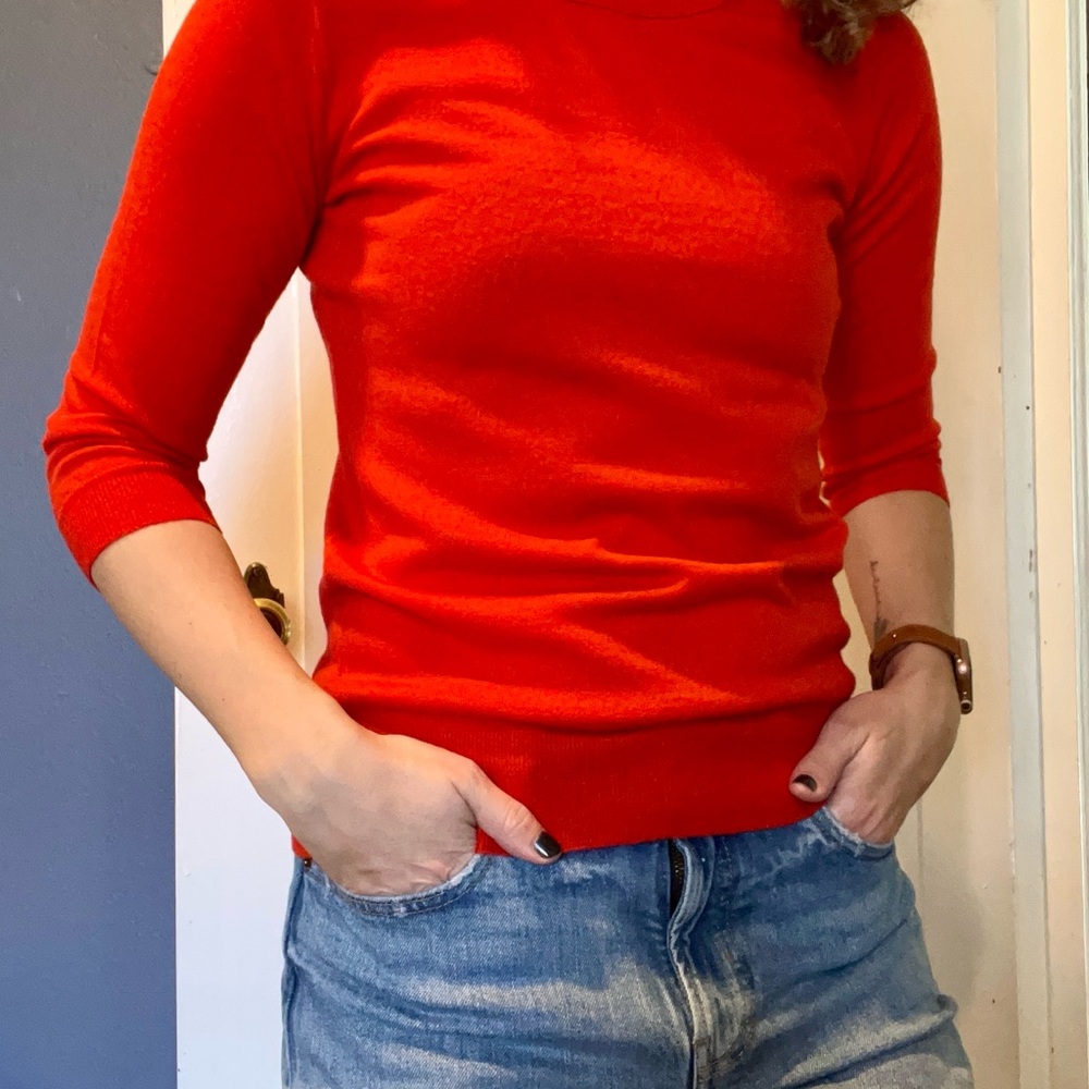 J. Crew Bold Orange Merino Wool Thin Sweater